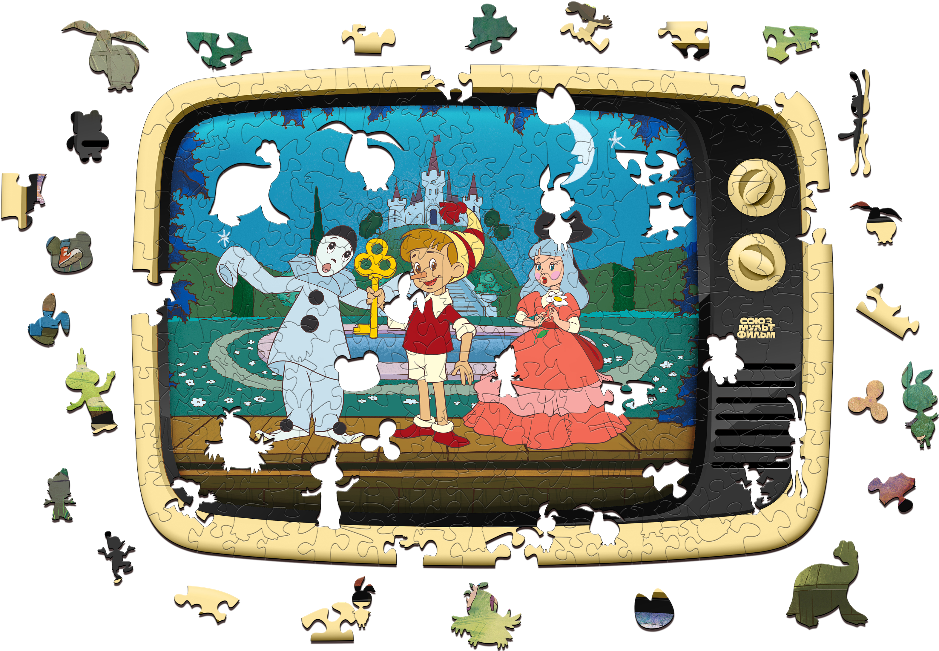 Купить Деревянный 3D пазл EWA Приключения Буратино 40x29 см оптом