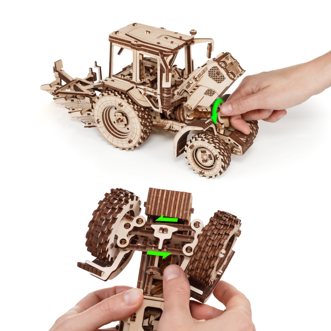 Купить Сборная модель деревянная 3D EWA Трактор БЕЛАРУС 82.3 с плугом оптом