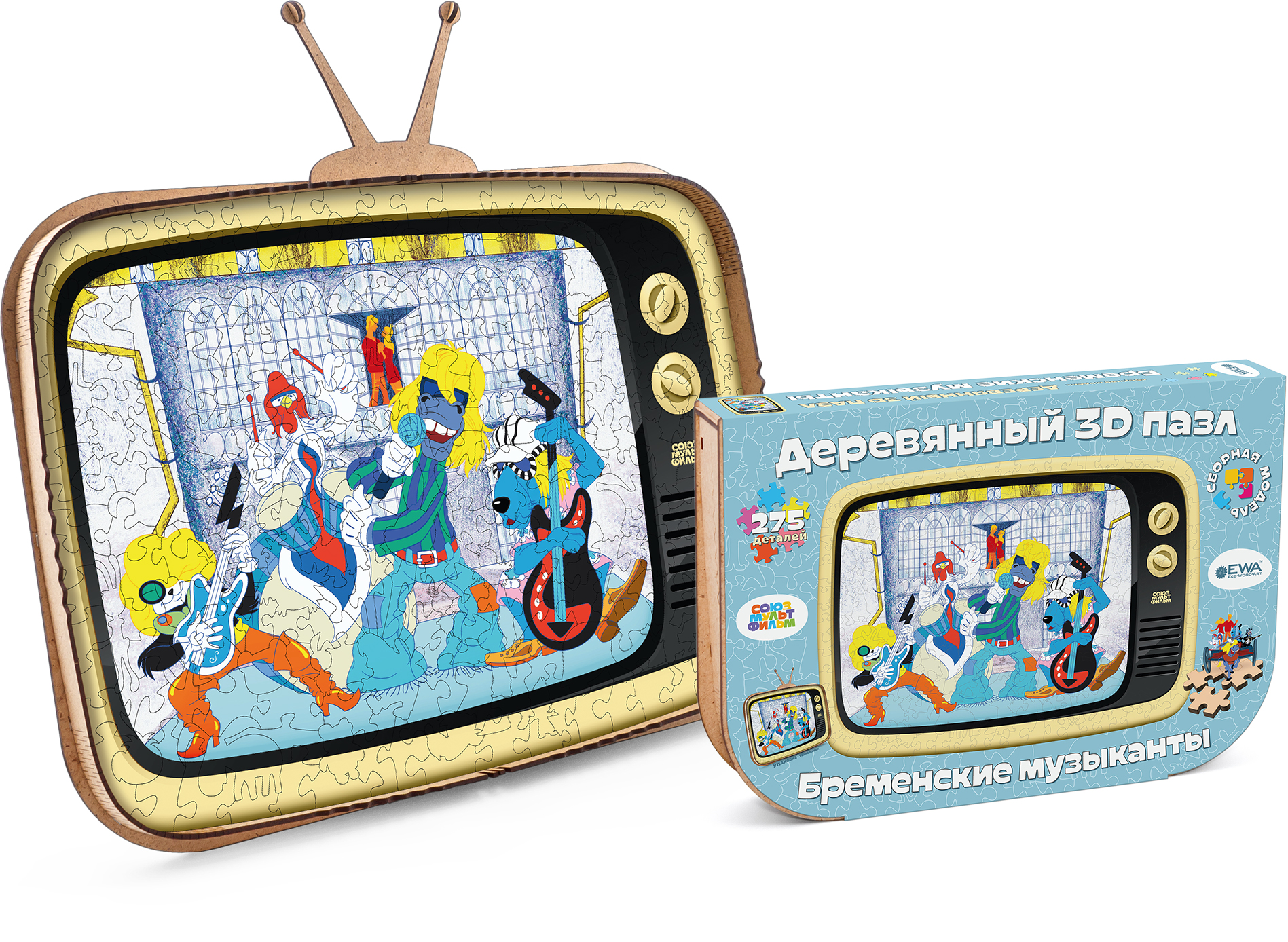Купить Деревянный 3D пазл EWA Бременские музыканты 40x29 см оптом