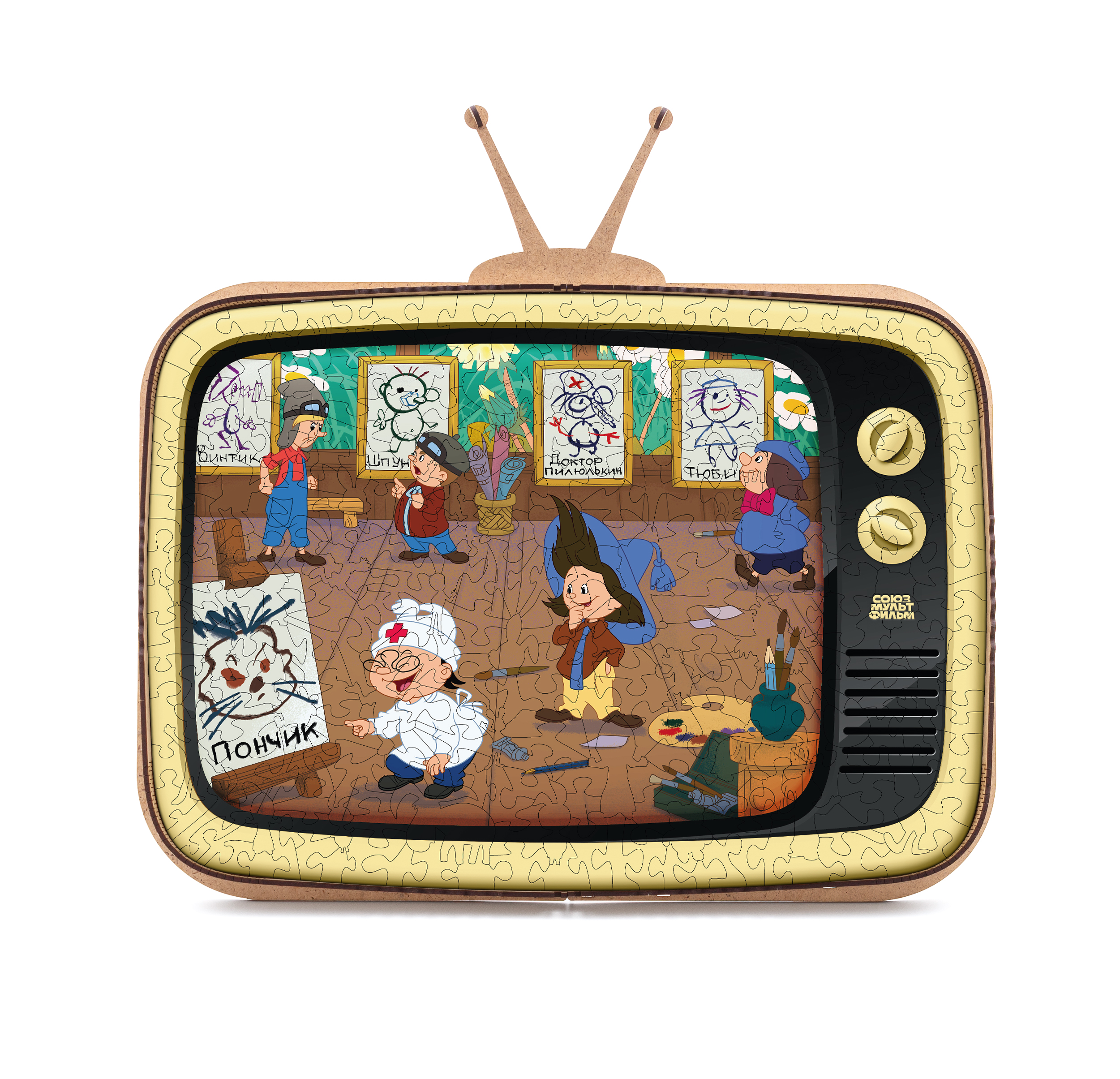 Купить Деревянный 3D пазл EWA Приключения Незнайки и его друзей 40x29 см оптом