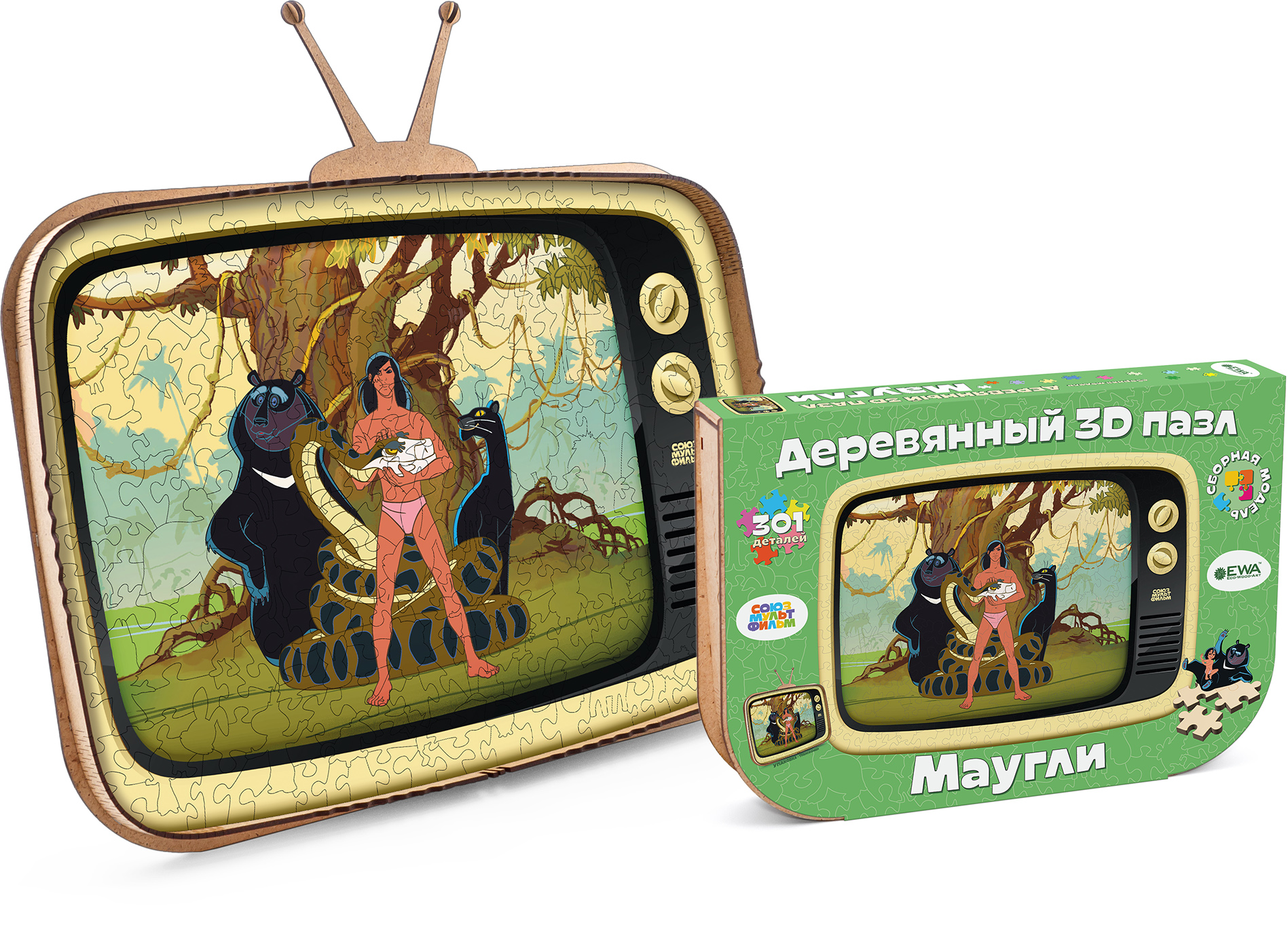 Купить Деревянный 3D пазл EWA Маугли 40x29 см оптом