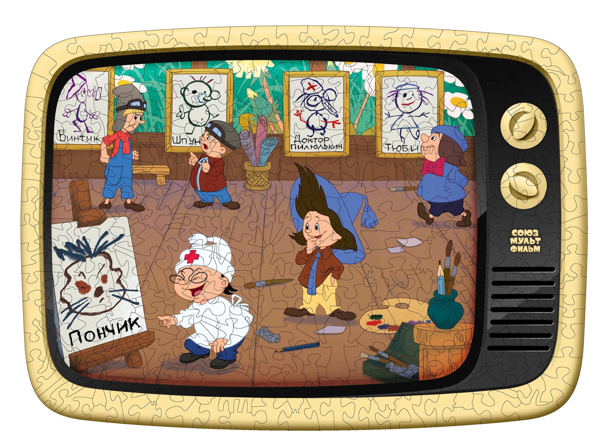 Купить Деревянный 3D пазл EWA Приключения Незнайки и его друзей 40x29 см оптом