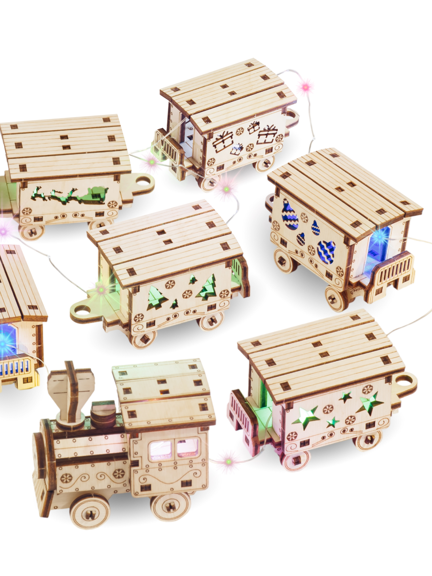 Деревянный конструктор DROVO Гирлянда Новогодний паровозик