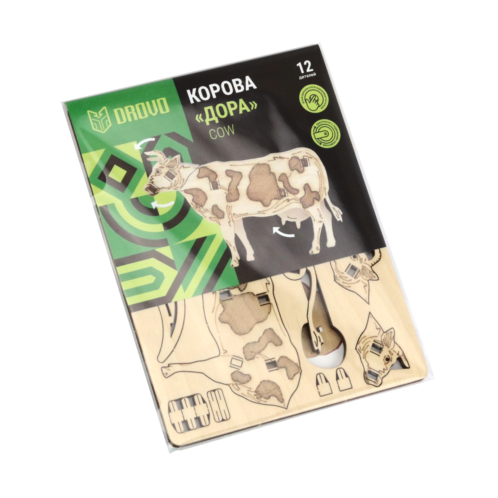 Купить Деревянный конструктор 3D, антистресс DROVO Корова Дора оптом