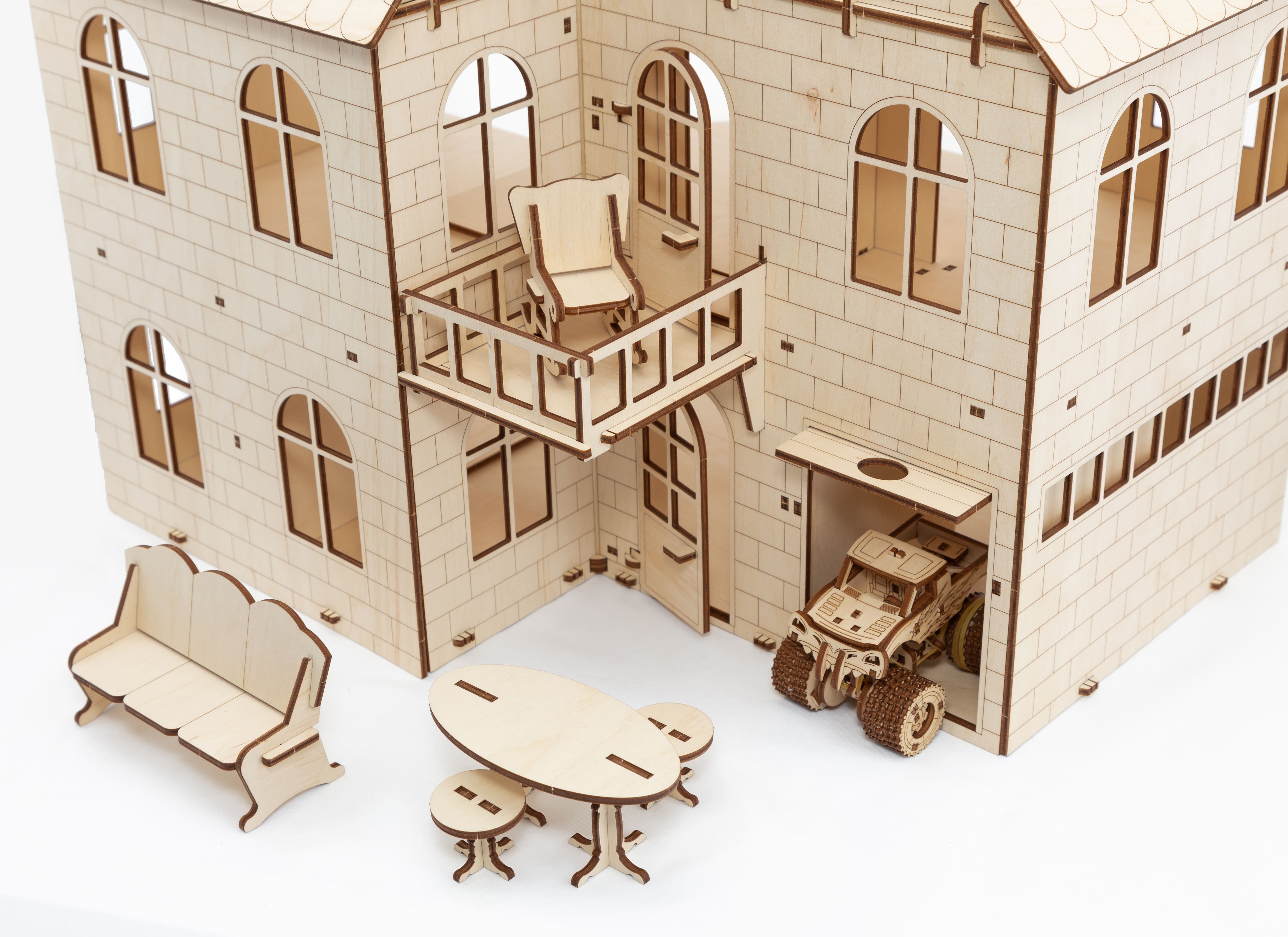 Купить Сборная модель из дерева 3D EWA Кукольный дом с лифтом оптом