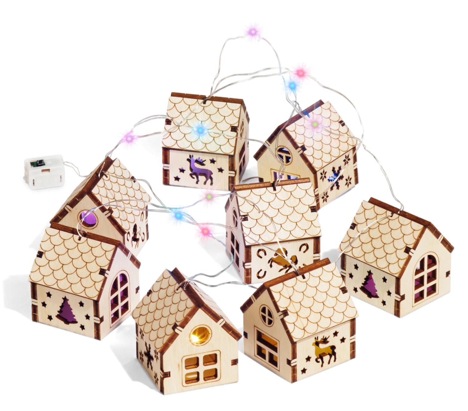 Деревянный конструктор DROVO Гирлянда Новогодние домики