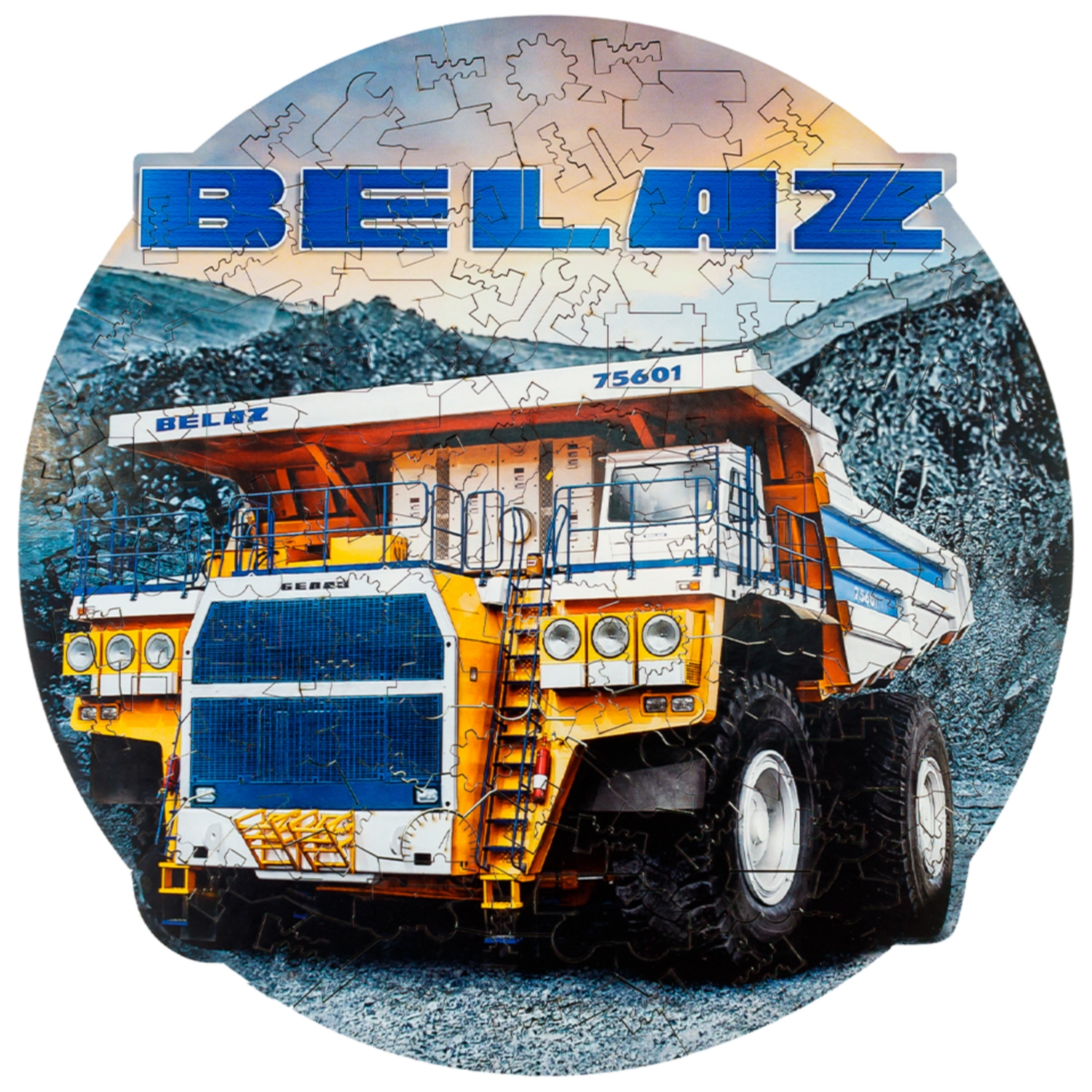 Деревянный пазл, фигурный для детей и взрослых EWA Автомобиль BELAZ 75601  28x28 см