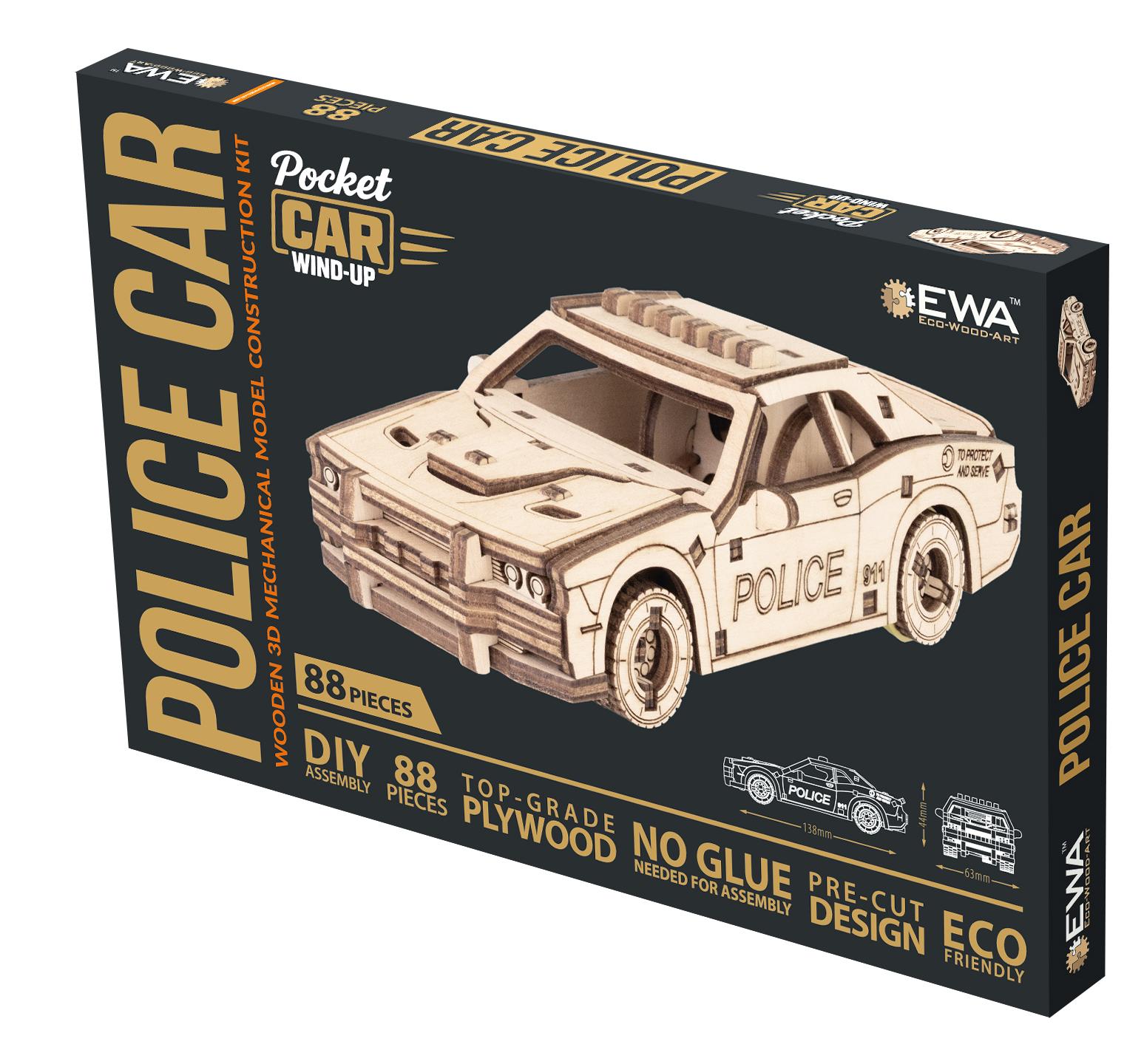 Купить Деревянный конструктор EWA Полицейская машина с заводным механизмом оптом  Купить Деревянный конструктор EWA Полицейская машина с заводным механизмом оптом