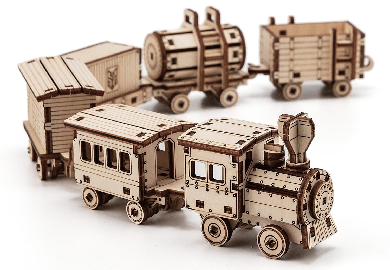 Купить Деревянный конструктор DROVO Паровоз с вагонами 6 в 1 оптом