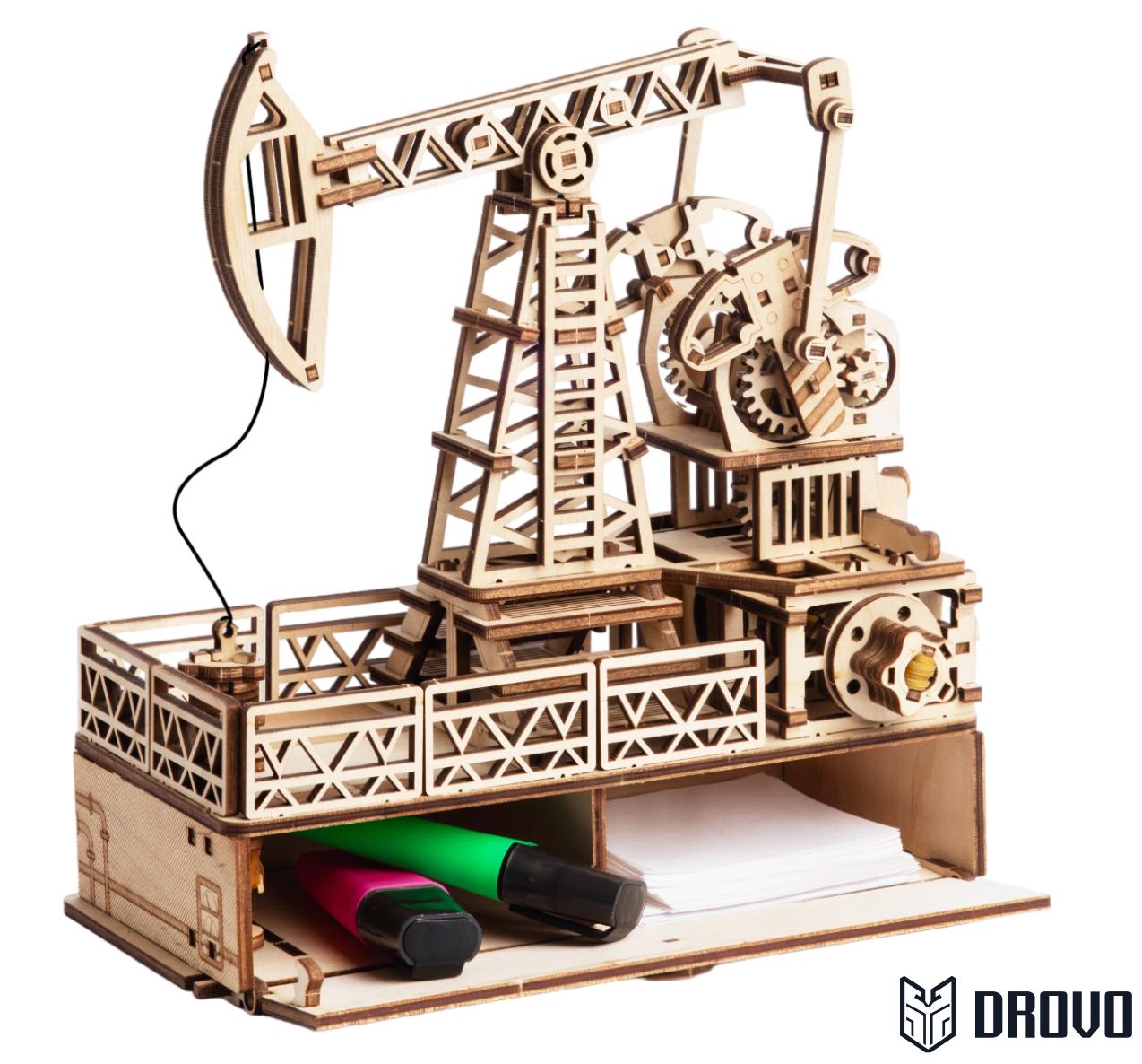 Купить Механическая деревянная сборная модель DROVO Нефтяная вышка с секретом оптом