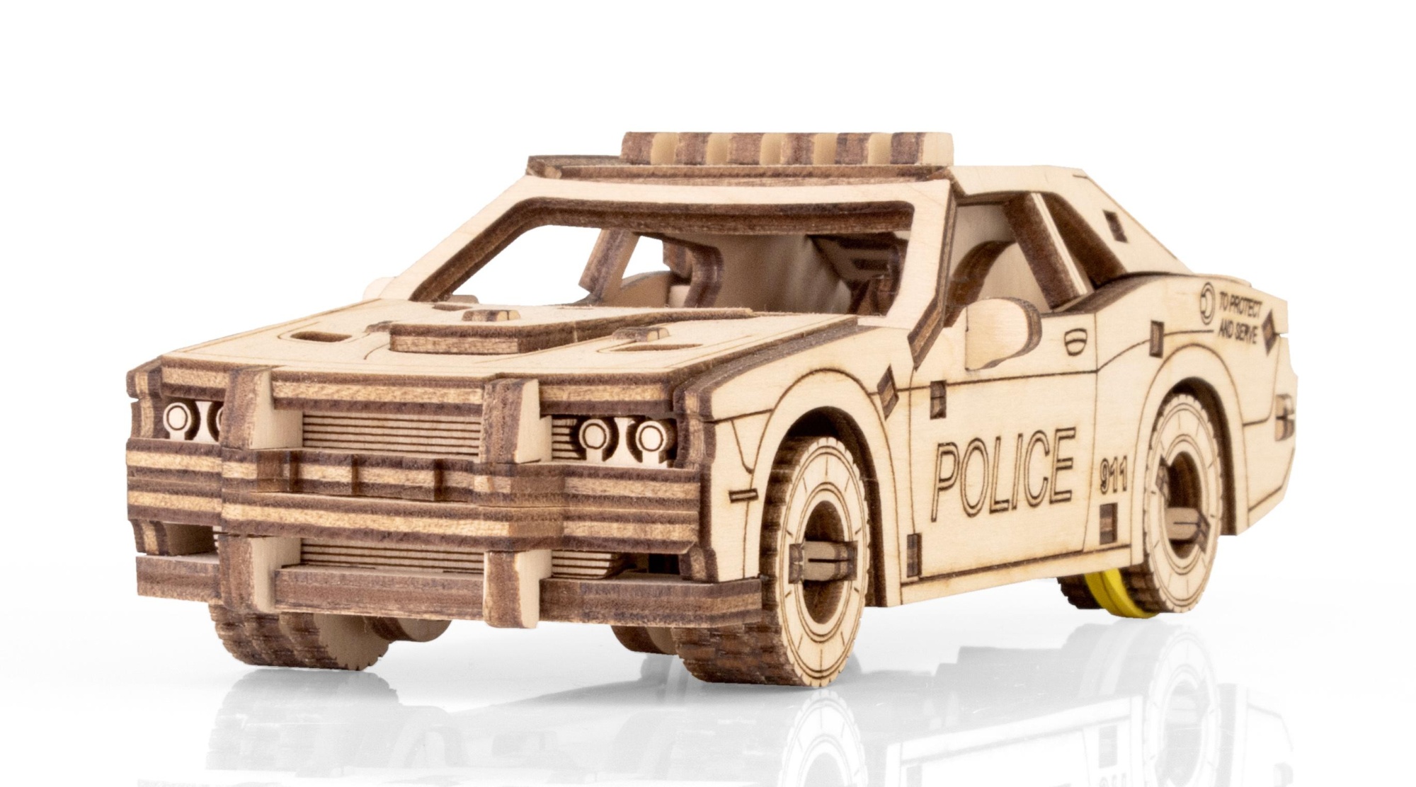 Деревянный конструктор EWA Полицейская машина с заводным механизмом Деревянный конструктор EWA Полицейская машина с заводным механизмом