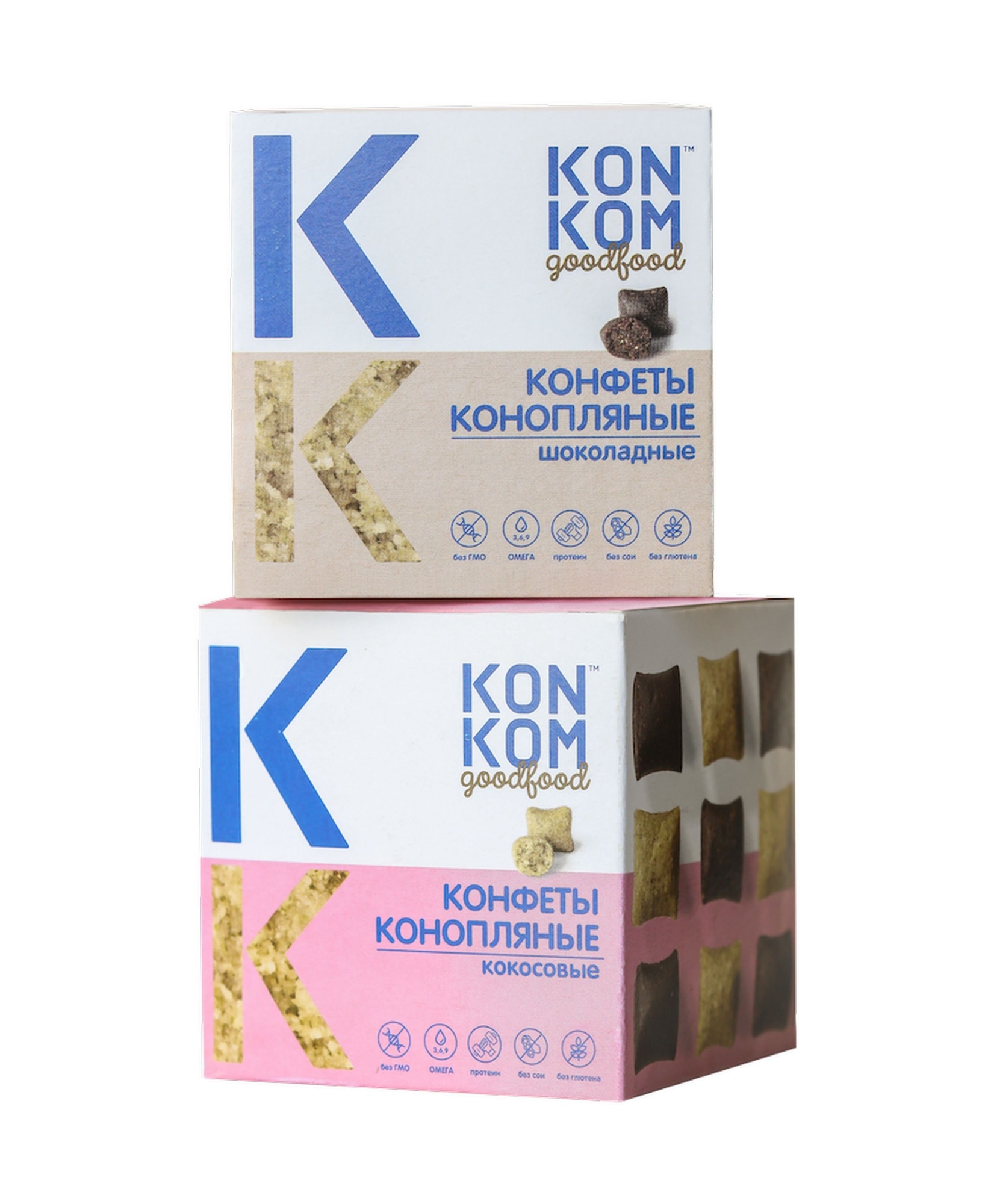 Купить Конфеты из ядер семян конопли KONKOM. Konoplektika, кокосовые и шоколадные, 300 гр ( 150 + 150) оптом